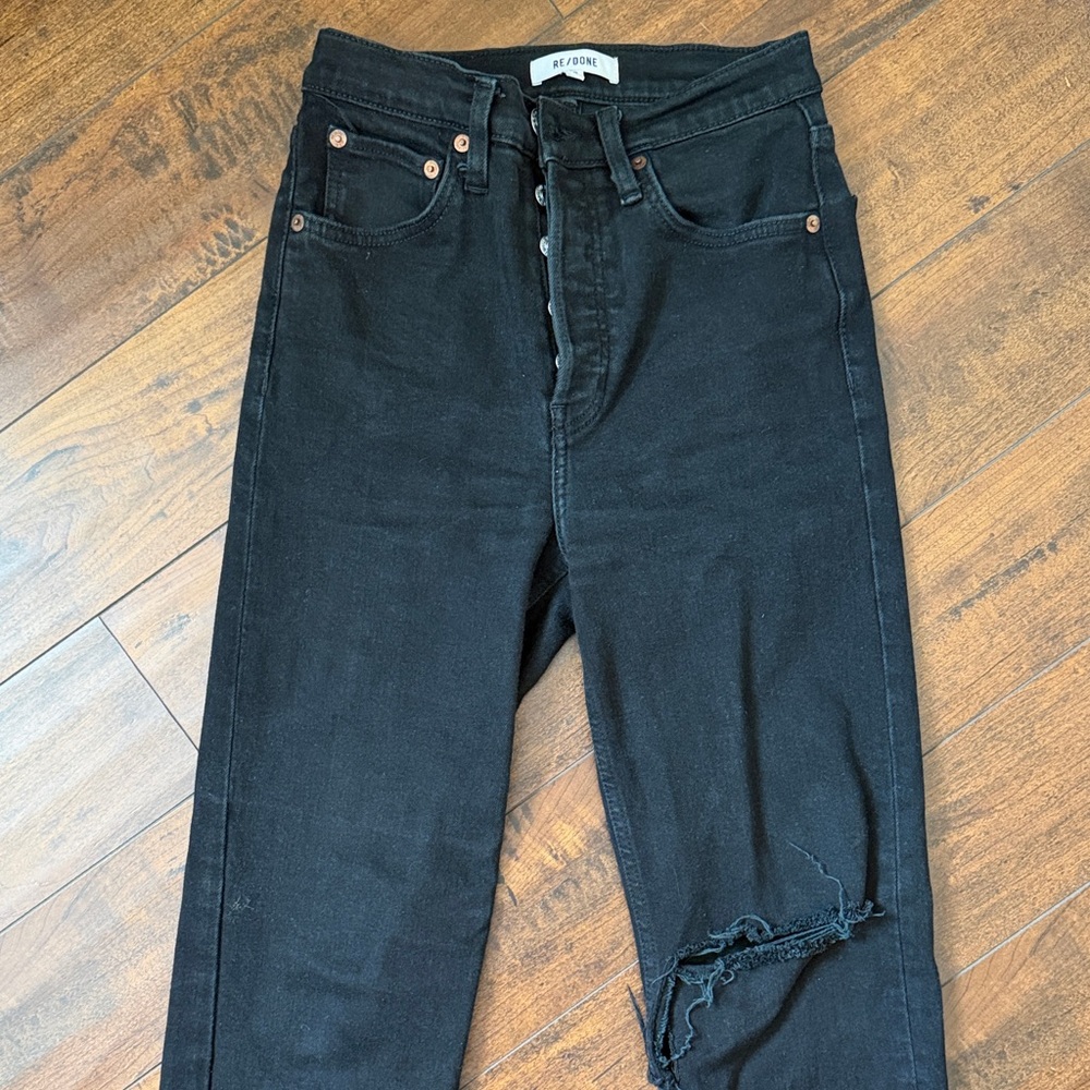 Re/Done Black Ripped Skinny Jeans